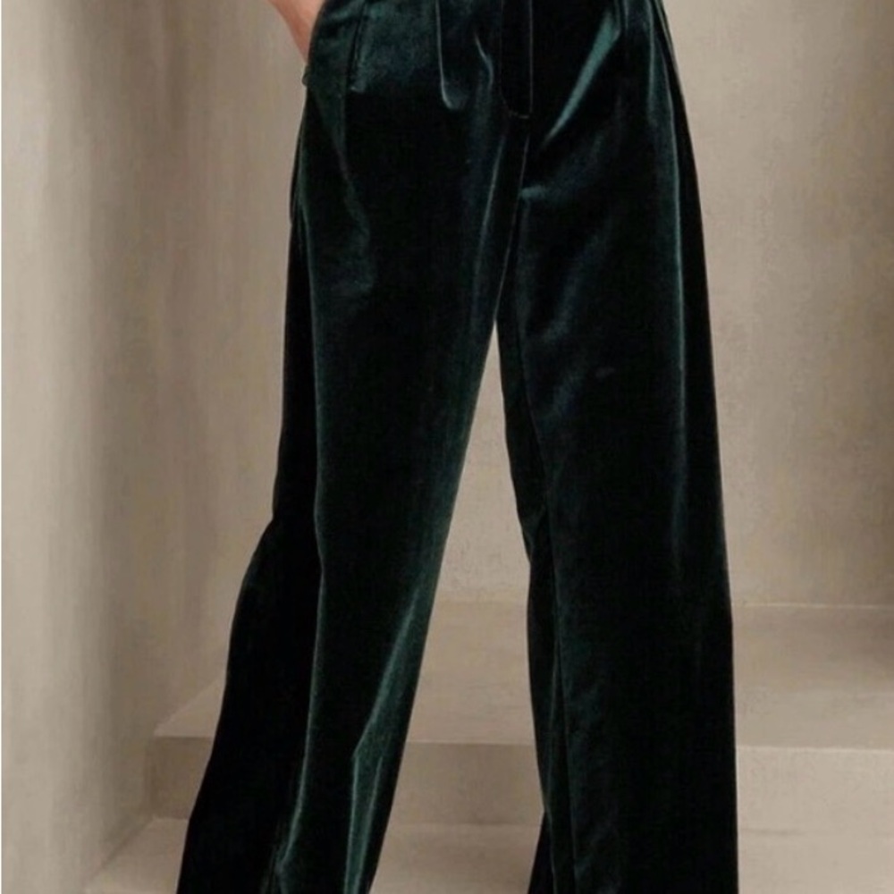 Banana Republic Velvet Wide-Leg Pants in Dark Green